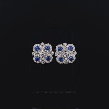 0.89ct Round Sapphire and Diamond Fancy Quatrefoil Cluster Earrings