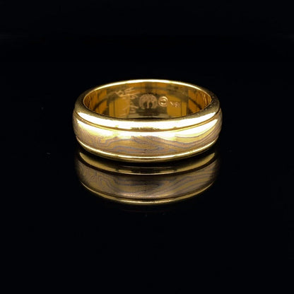 Yellow Gold and Silver Mokume Gane 6.5mm Wedding Ring