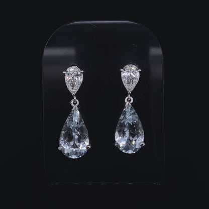 3.80ct Pear On Pear Aquamarine And Diamond Drop Earrings