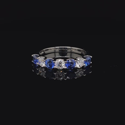 Sapphire and Diamond Claw Set Seven Stone Ring