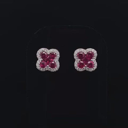 1.03ct Square Ruby and Round Diamond Quatrefoil Earrings