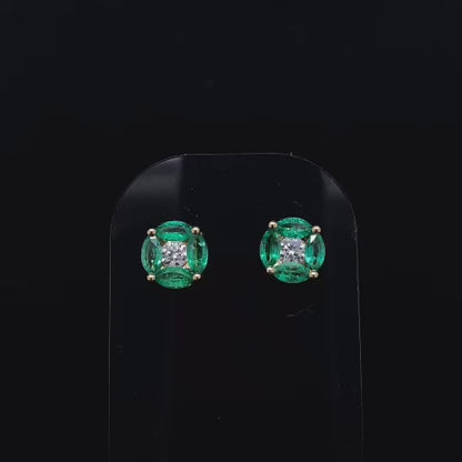 0.88ct Marquise Emerald And Diamond Round Stud Earrings