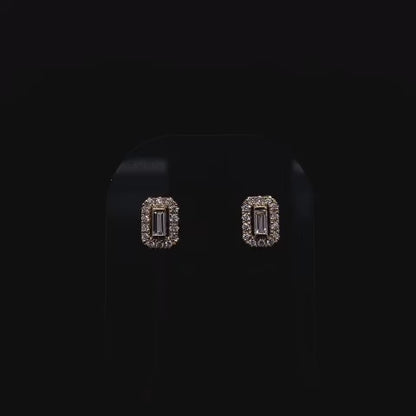 0.28ct Baguette And Round Diamond Cluster Earrings