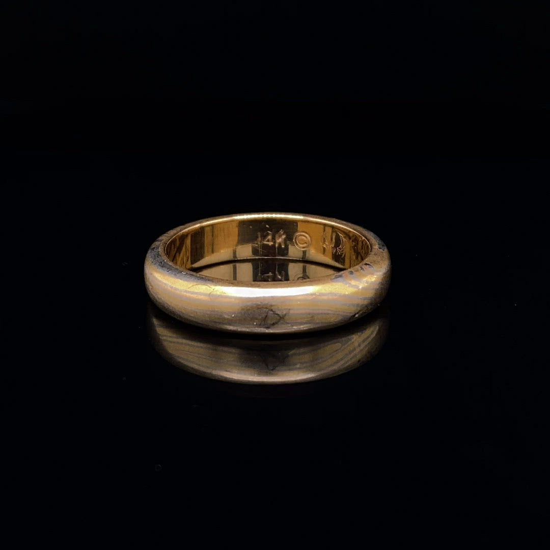 Yellow Gold and Silver Mokume Gane 4mm Wedding Ring