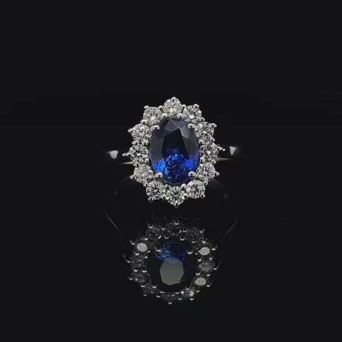 1.33ct Oval Sapphire and Diamond Cluster Ring