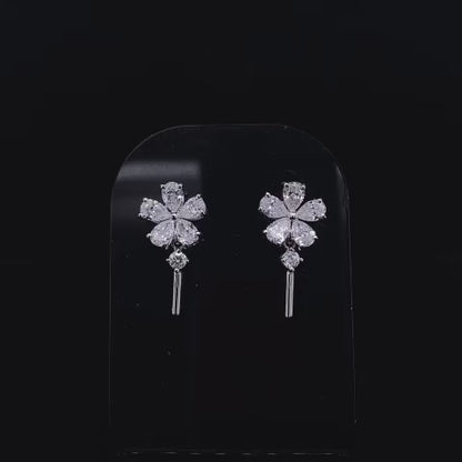 0.97ct Pear Diamond Flower And Bar Drop Earrings