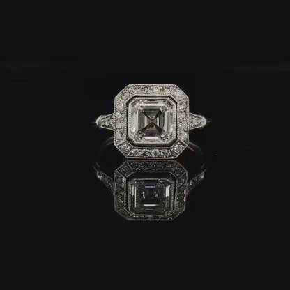 1.03ct Certified Asscher Cut Diamond Art Deco Cluster Dress Ring