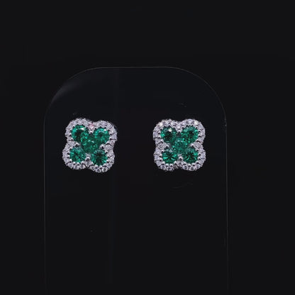 0.71ct Emerald And Diamond Quatrefoil Stud Earrings