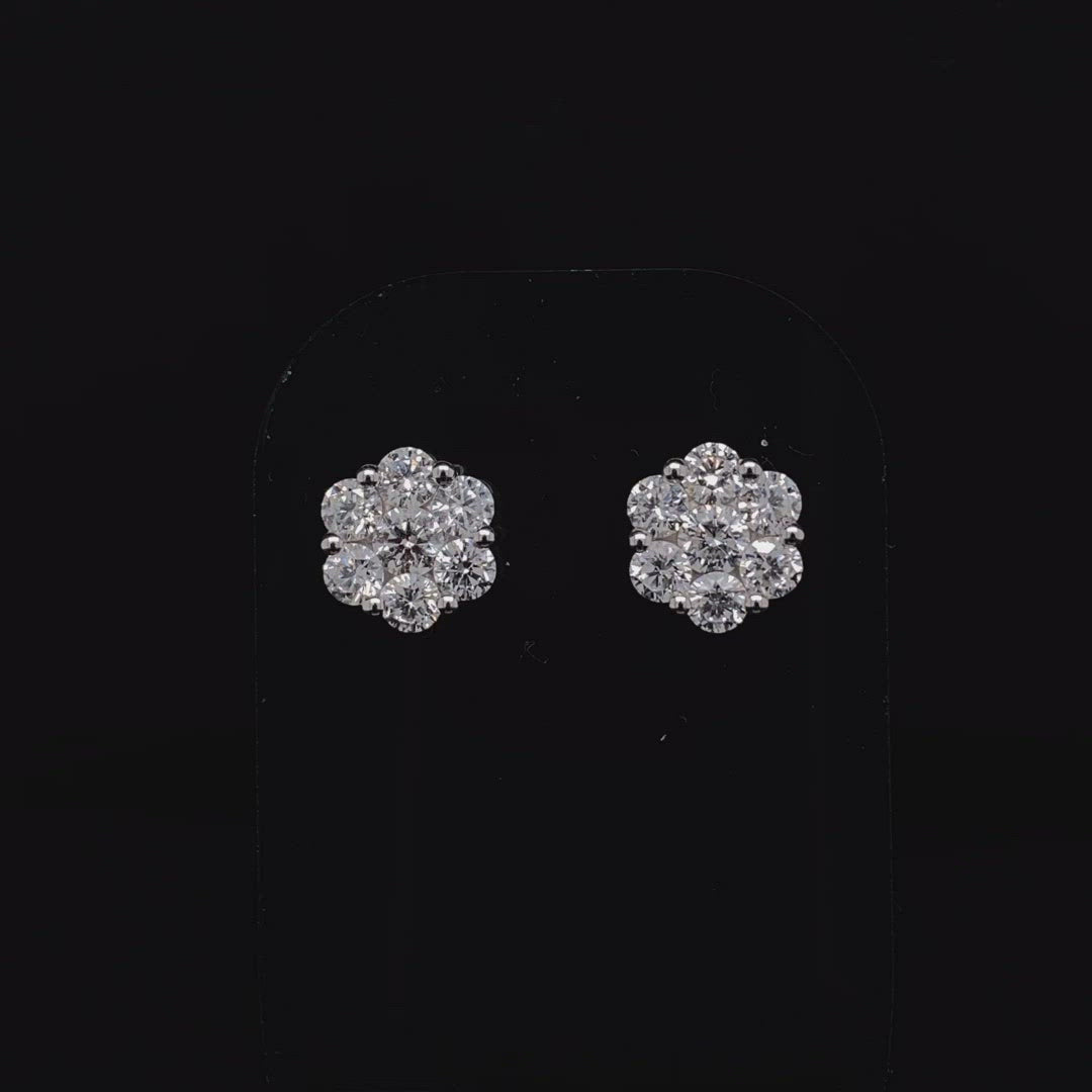 Round Diamond Flower Cluster Earrings