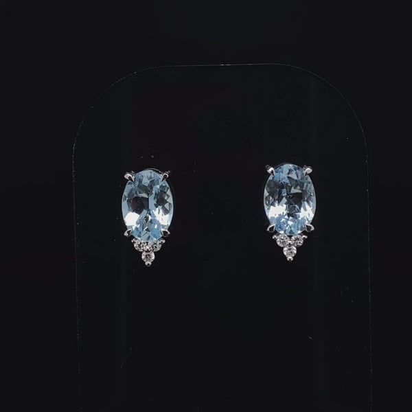 1.22ct Oval Cut Aquamarine and Diamond Earrings