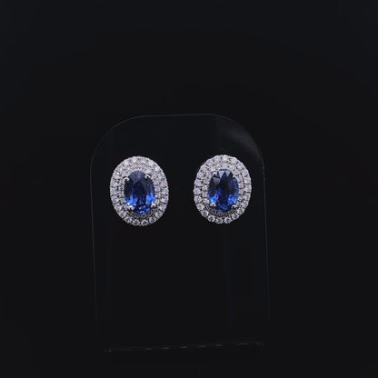 1.73ct Oval Sapphire And Diamond Double Cluster Stud Earrings