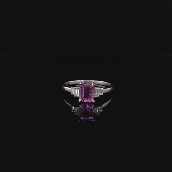 1.33ct Emerald Cut Pink Sapphire and Diamond Five Stone Ring