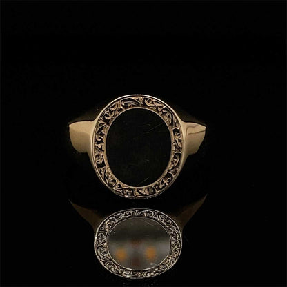 9ct Yellow Gold Engraved Edge Signet Ring