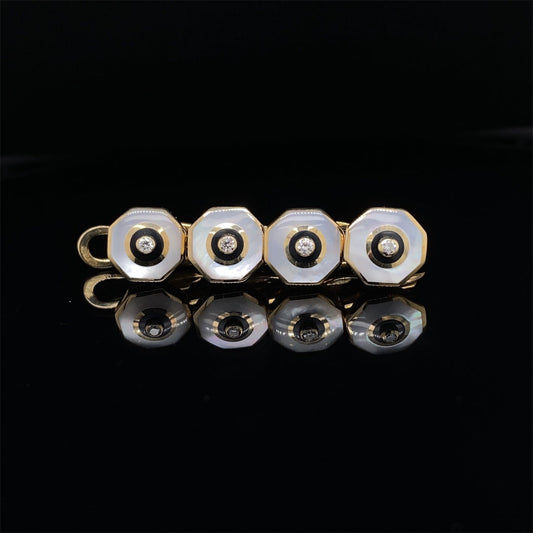 9ct Yellow Gold Mother of Pearl , Onyx and Diamond Dress Studs