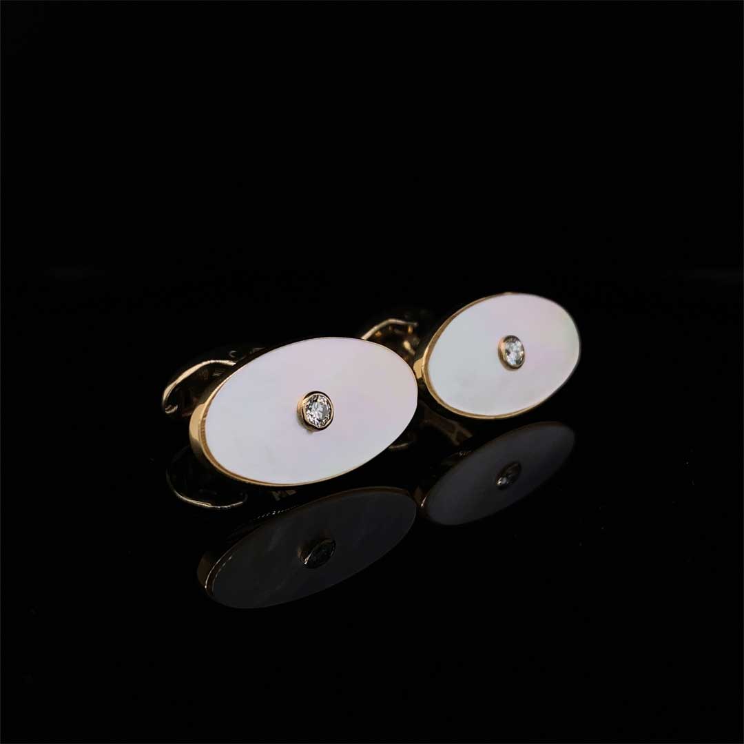 9ct Yellow Gold Mother of Pearl and Diamond Cufflinks
