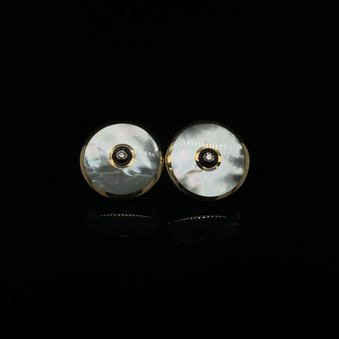 9ct Yellow Gold Mother of Pearl, Onyx and Diamond Cufflinks