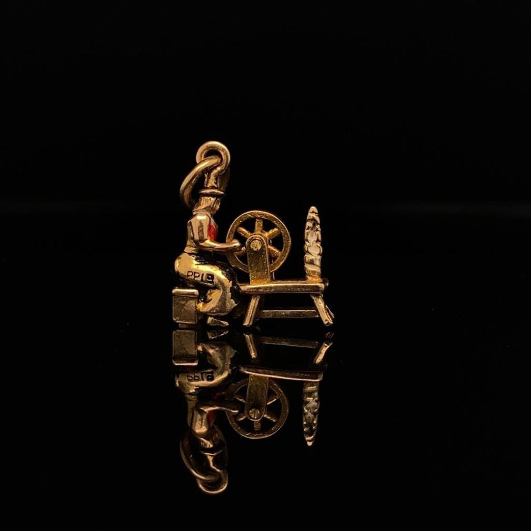 9ct Yellow Gold Spinster and Spinning Wheel Charm