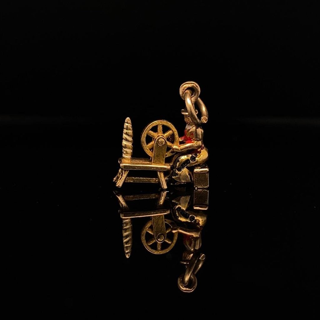 9ct Yellow Gold Spinster and Spinning Wheel Charm