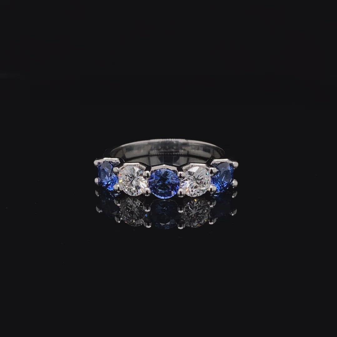 Round Sapphire and Diamond Claw Set Five Stone Ring