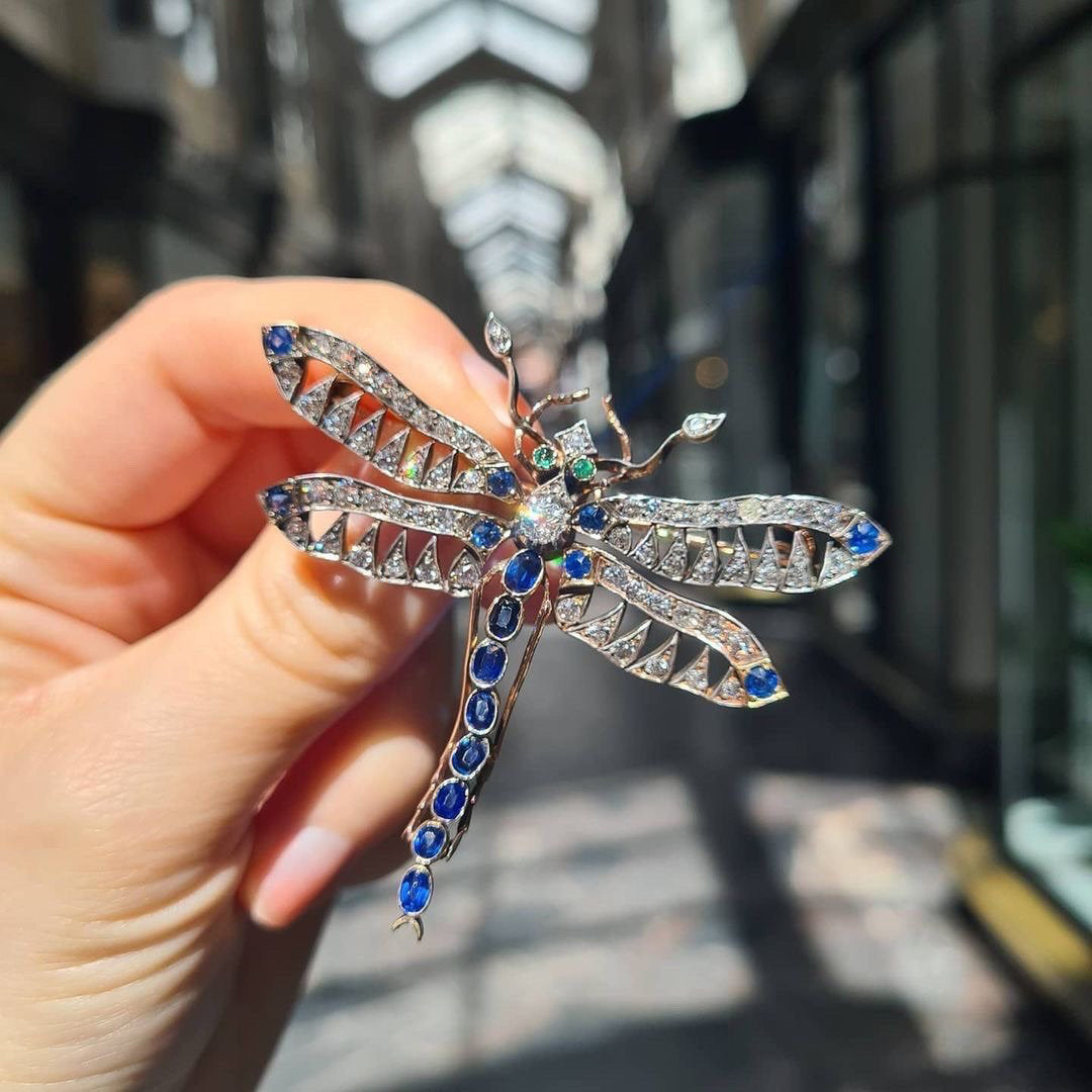 An Antique Sapphire, Diamond and Emerald Set Dragonfly Brooch – Michael Rose