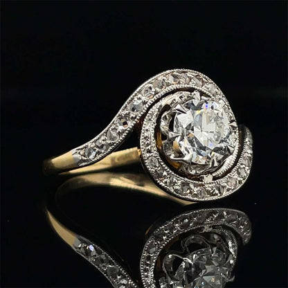 Antique 0.81ct Round Diamond Swirl Ring