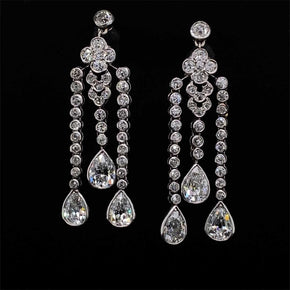 Antique Edwardian Platinum Fancy Diamond Drop Earrings