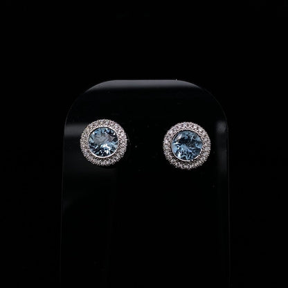 Aquamarine and Diamond Cluster Stud Earrings