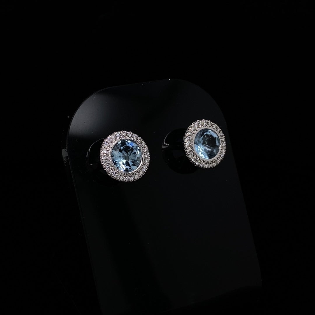 Aquamarine and Diamond Cluster Stud Earrings