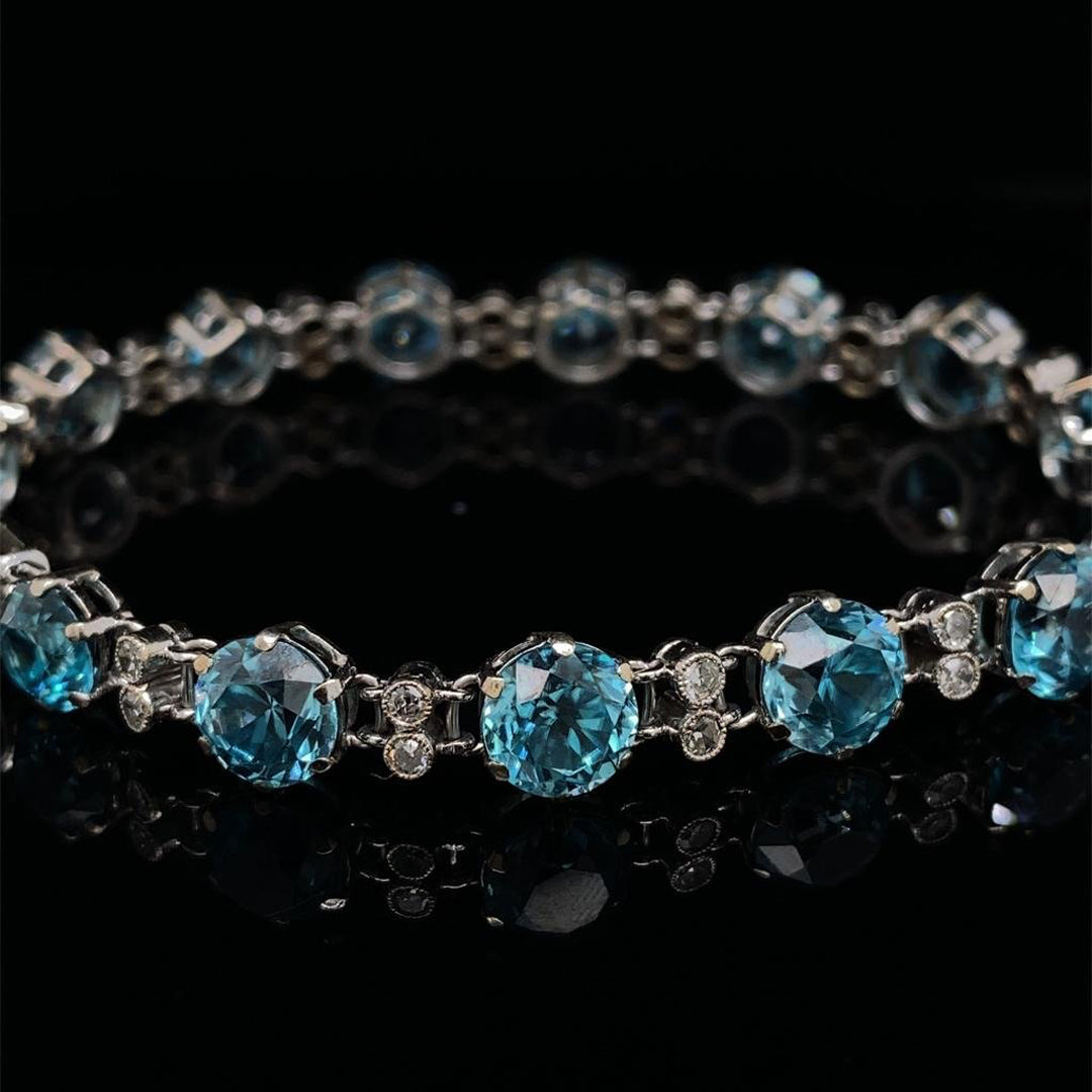 Blue Zircon and Diamond Bracelet