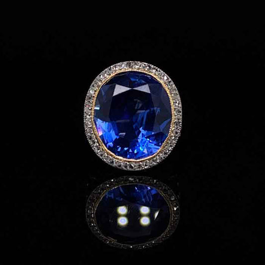 Certified Unheated Ceylon 14.50ct Oval Sapphire And Diamond Cluster Dress Ring