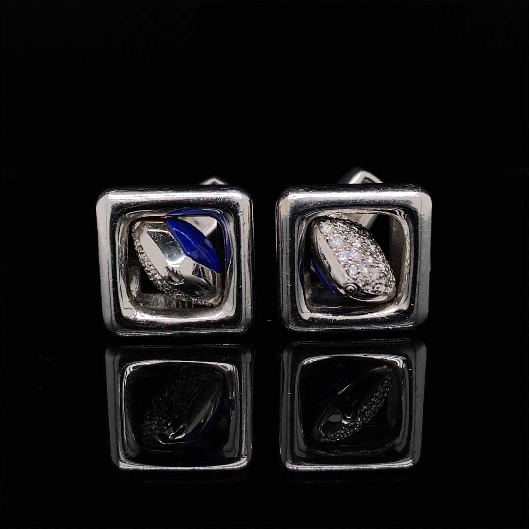 Chopard 18ct White Gold Lapis and Diamond Swivel Cufflinks