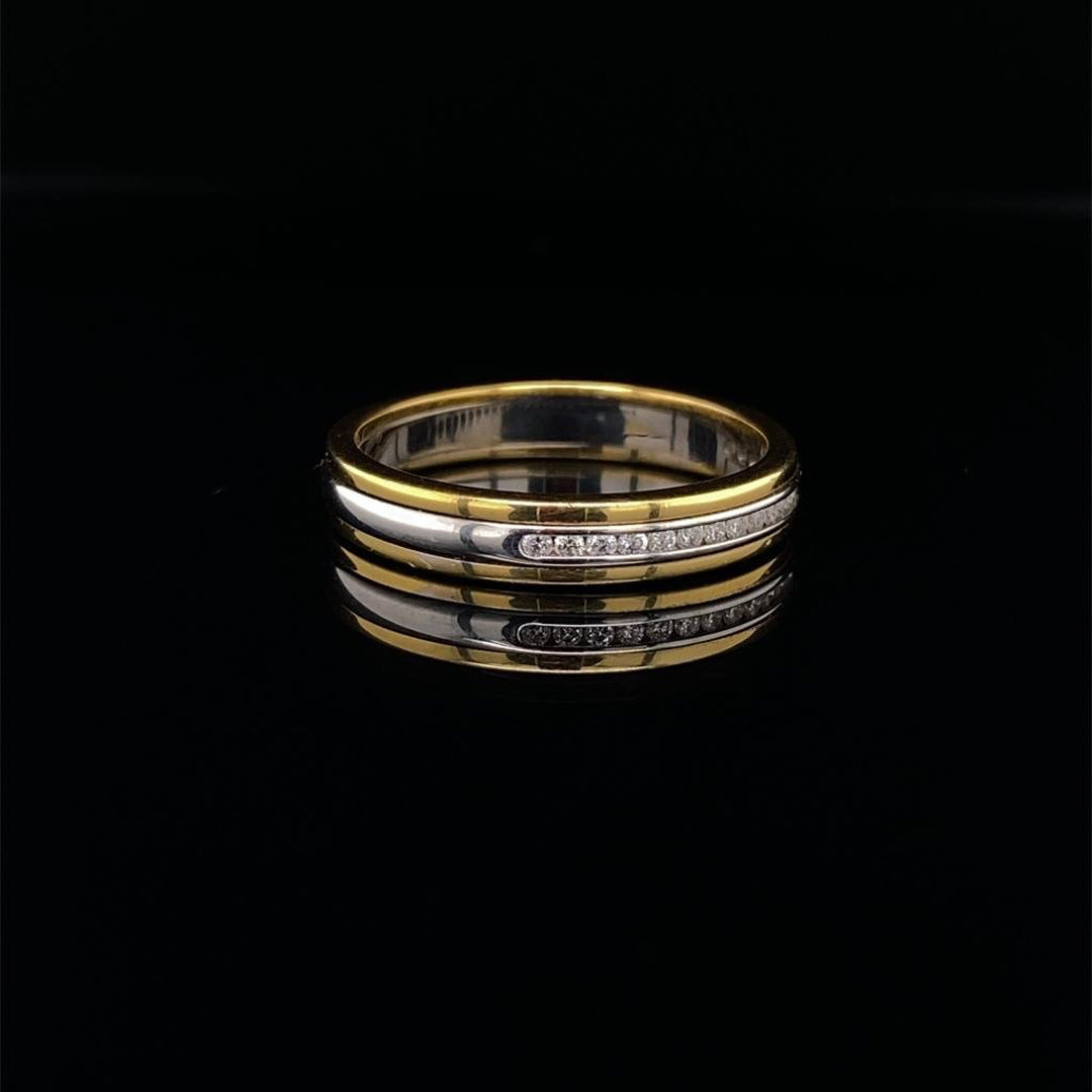 Diamond Set White and Yellow Gold 3.5mm Wedding Ring