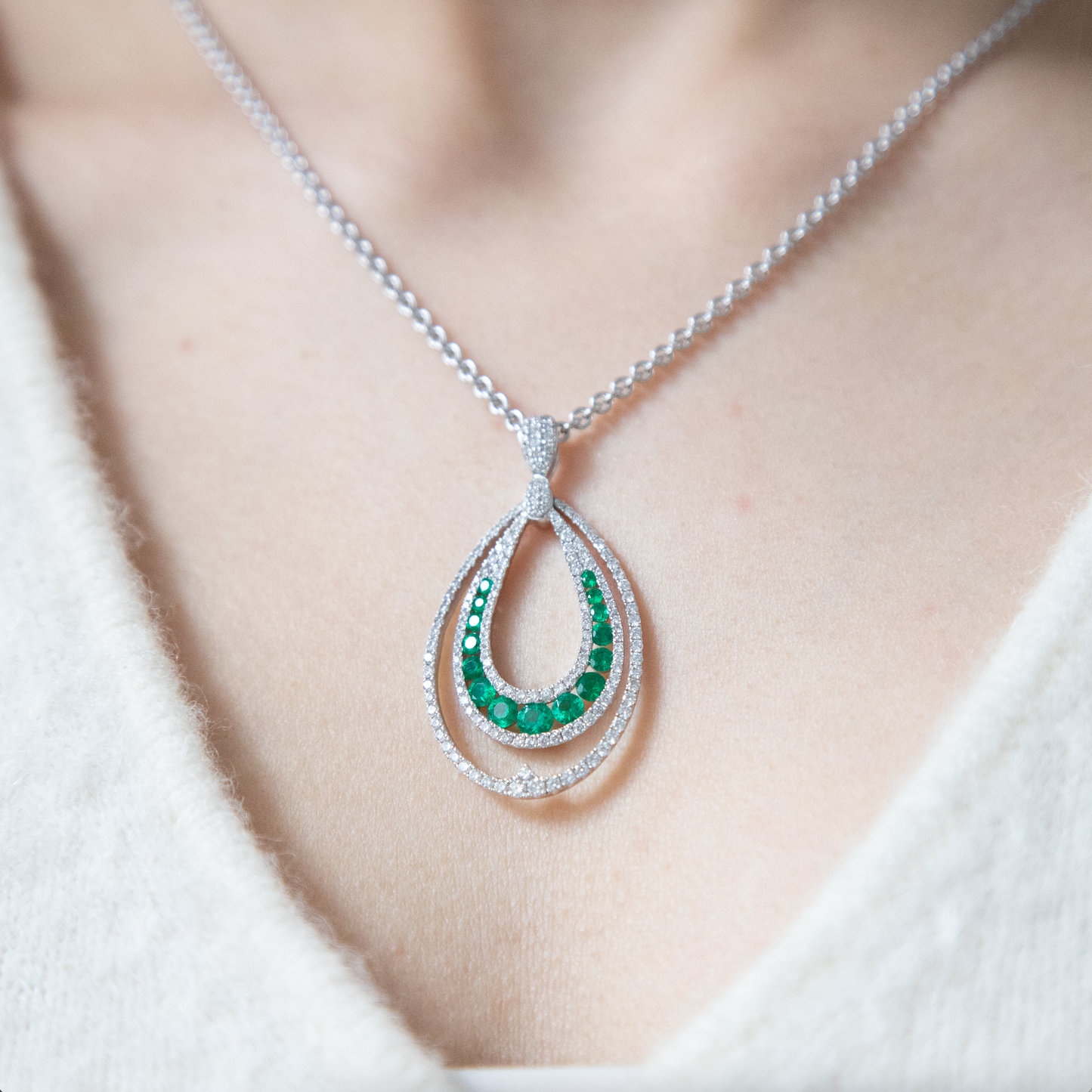 Emerald And Diamond Fancy Drop Pendant