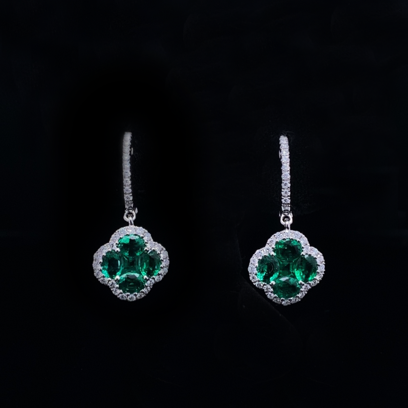 1.29ct Emerald And Diamond Quatrefoil Drop Earrings