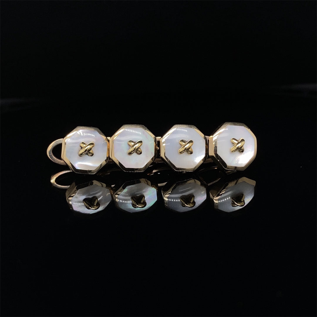 Mother of Pearl and Gold Cross Dress Studs