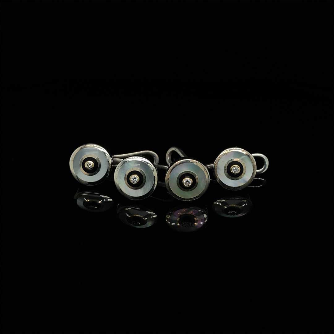 Mother of Pearl, Onyx and Diamond Dress Studs