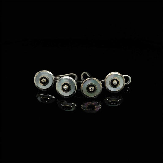 Mother of Pearl, Onyx and Diamond Dress Studs