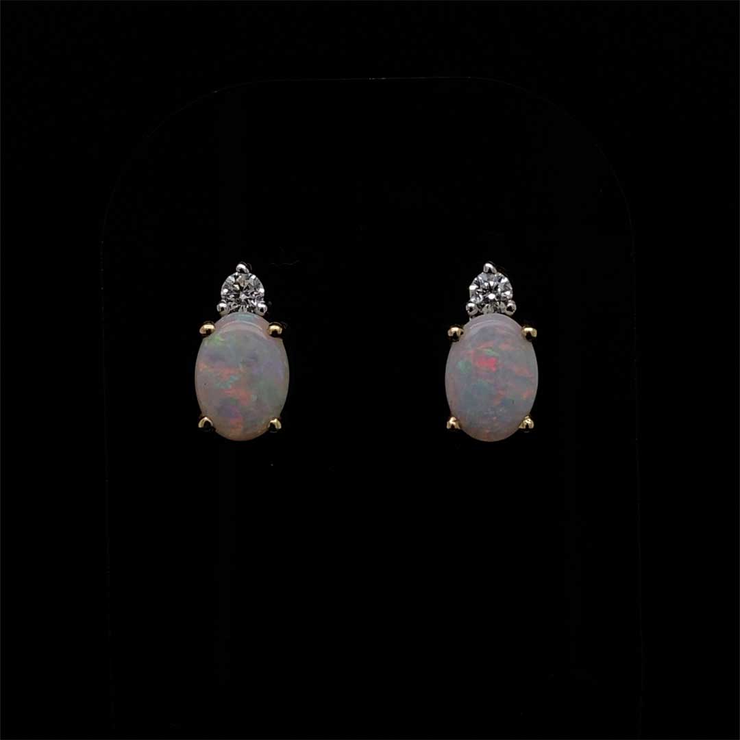 Oval Cut Opal and Diamond Earring