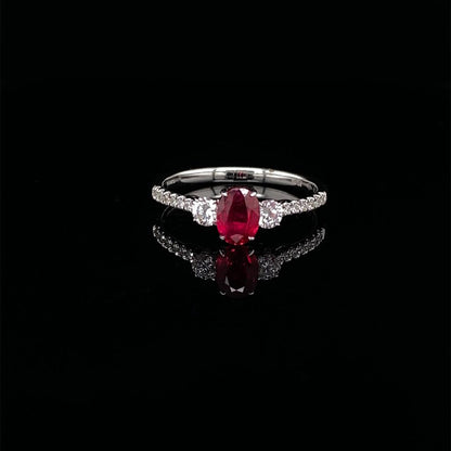 Oval Ruby And Diamond Three Stone Ring