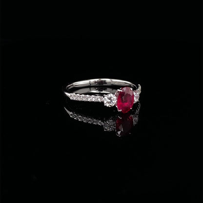 Oval Ruby And Diamond Three Stone Ring
