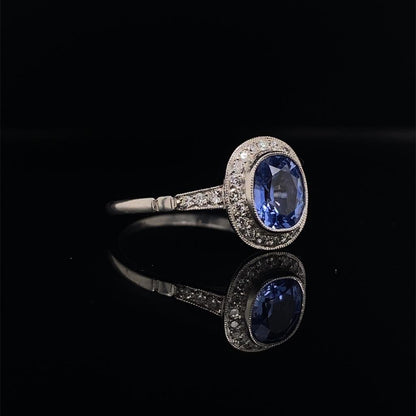 Oval Sapphire and Diamond Cluster Ring