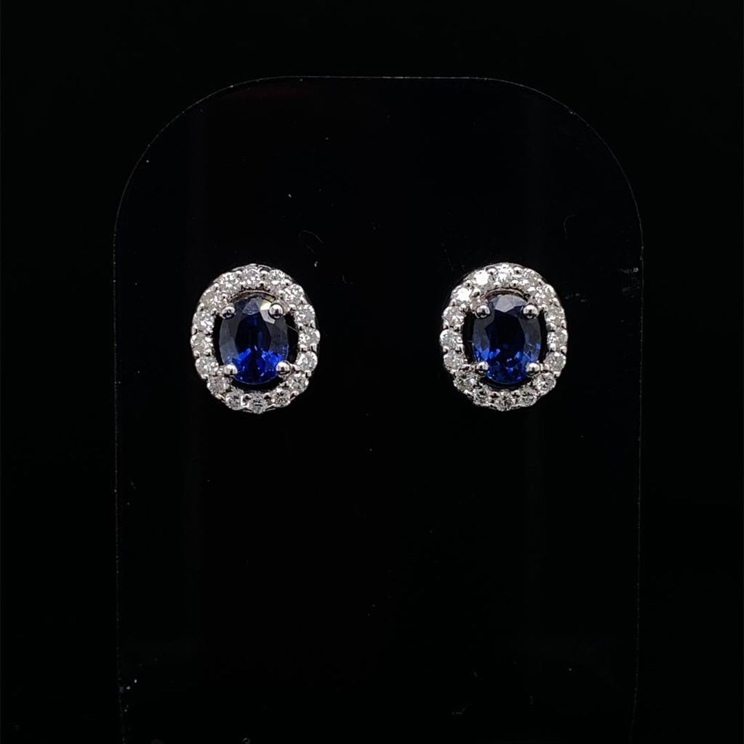 Oval Sapphire and Diamond Halo Cluster Earrings