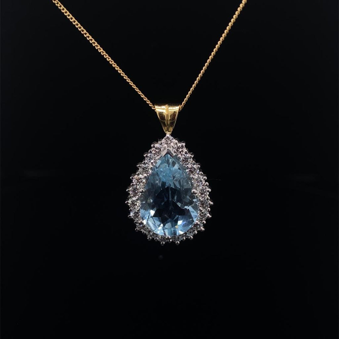 Pear Cut Aquamarine and Diamond Pendant
