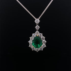 Pear Cut Emerald and Diamond Cluster Pendant