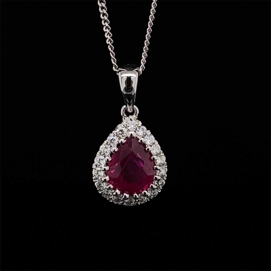 Pear Cut Ruby and Diamond Cluster Pendant