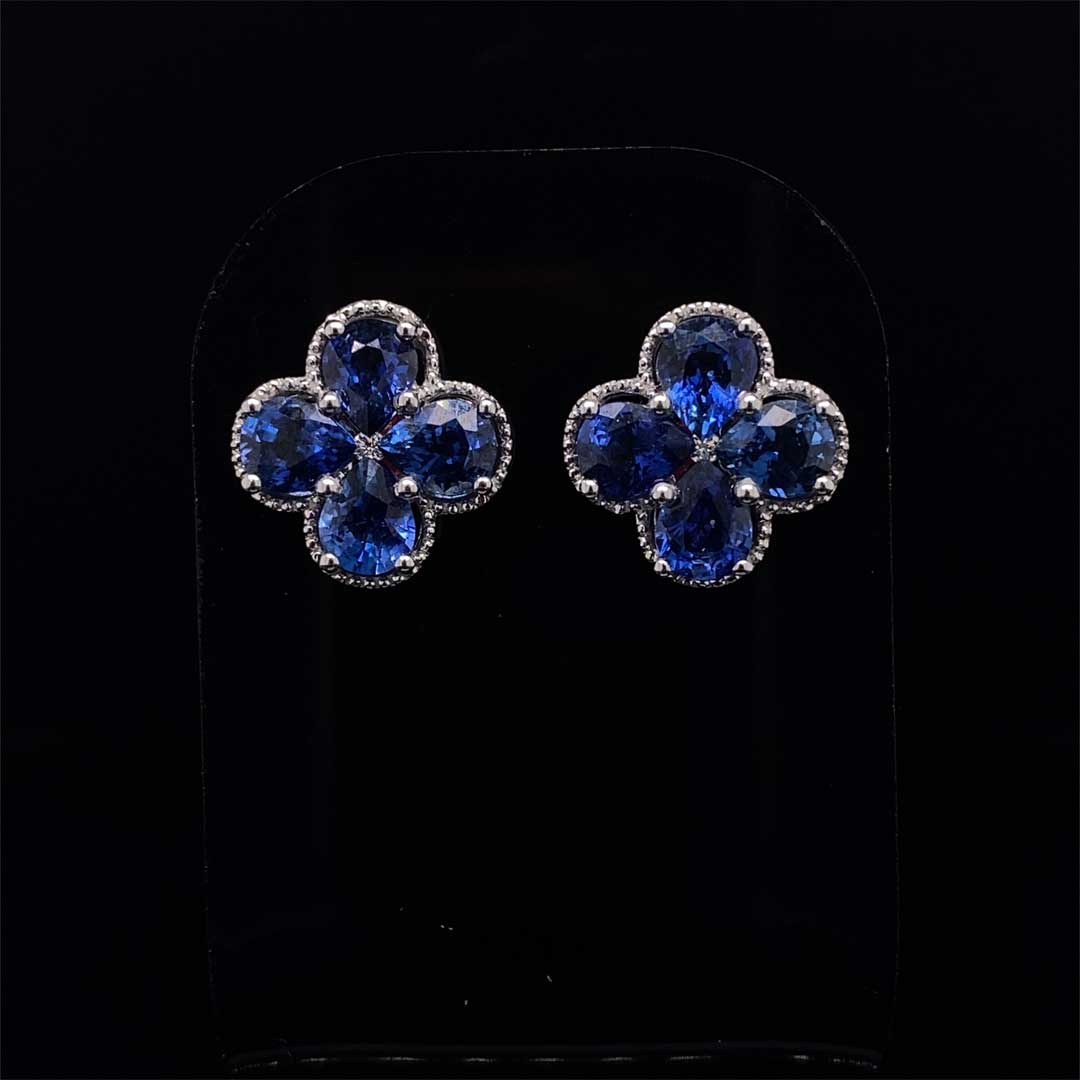 Pear Cut Sapphire Quatrefoil Earrings