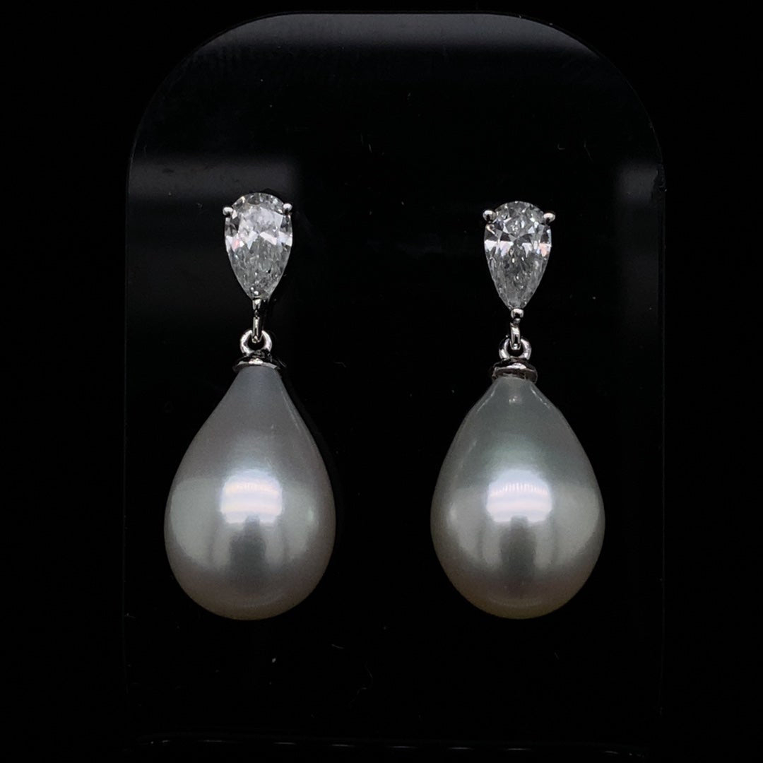 Pear Pearl and 0.62ct Pear Cut Diamond Drop Earrings