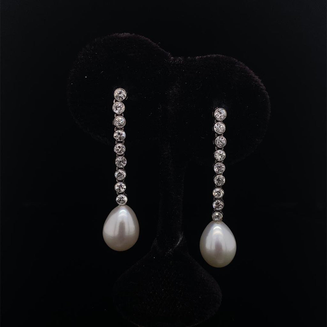 Pear Shape Pearl and Diamond Drop Earrings