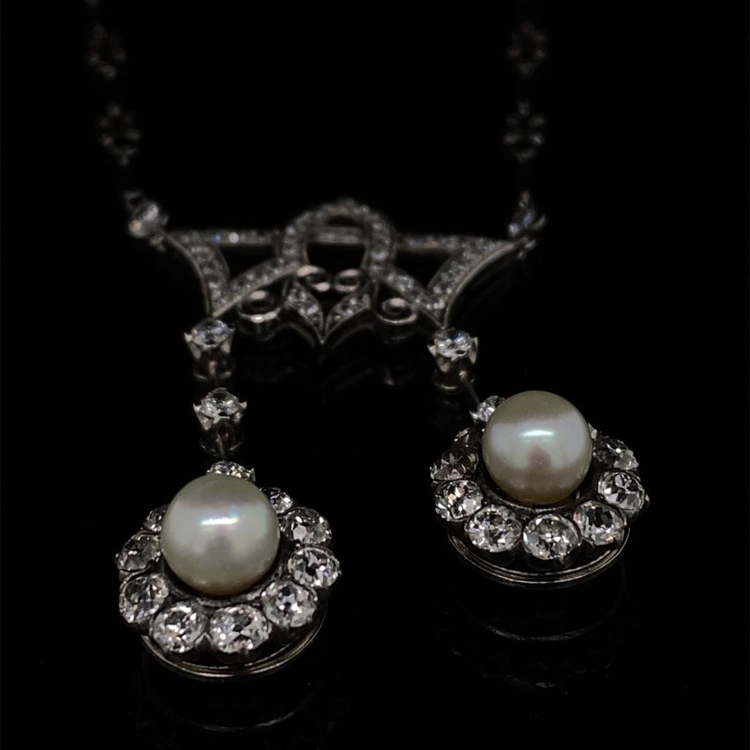 Pearl and Diamond Fancy Cluster Necklace