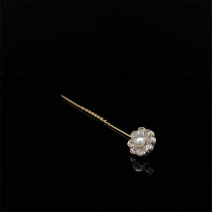Pearl and Diamond Flower Tie Pin